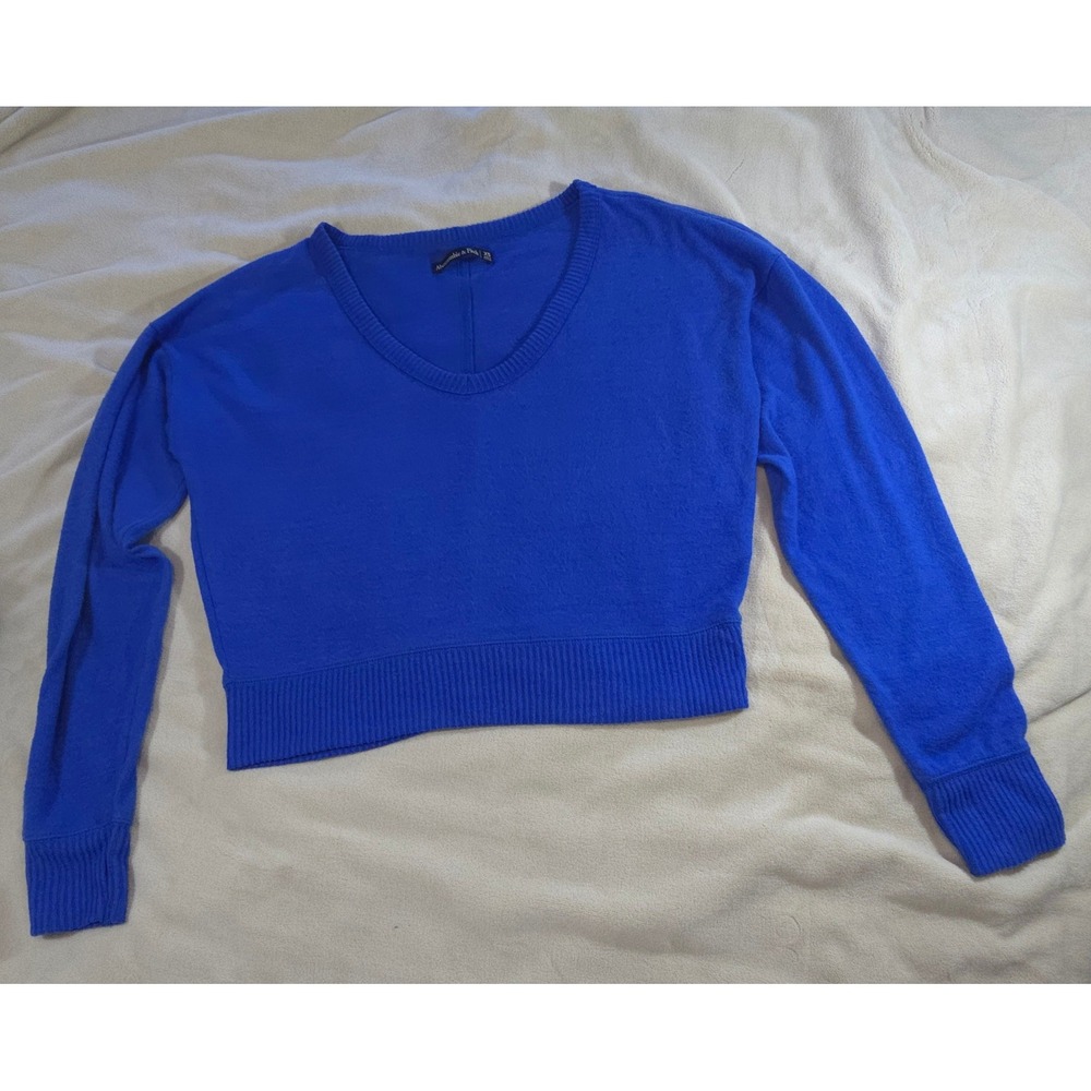 Abercrombie & Fitch Womens XS Cobalt‎ Blue V-Neck Cropped Sweater